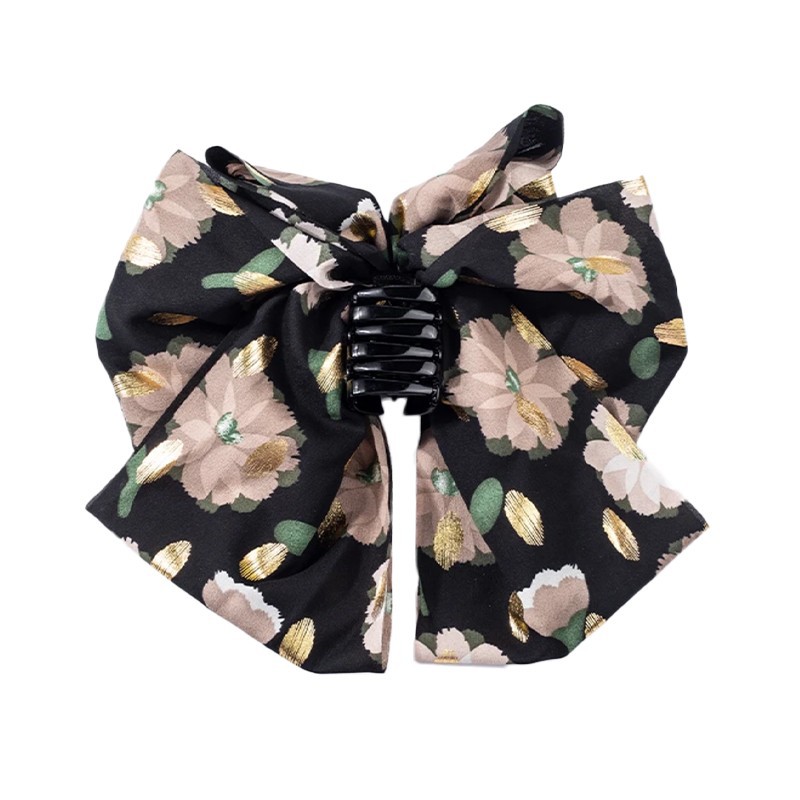 Retro floral bow clip women's new high-end semi-tied hair clip at the back of the head, shark clip hair accessory Item Picture