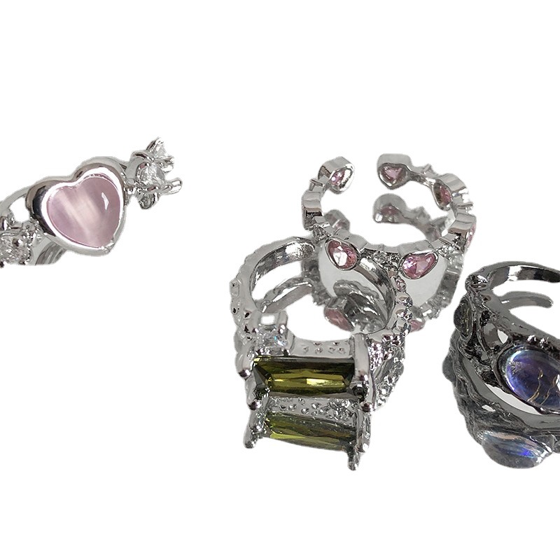 A light luxury and high-end heart-shaped opening ring, zircon, a niche sweet and cool personality, and an exquisite layered ring in a cold style on Instagram Item Picture