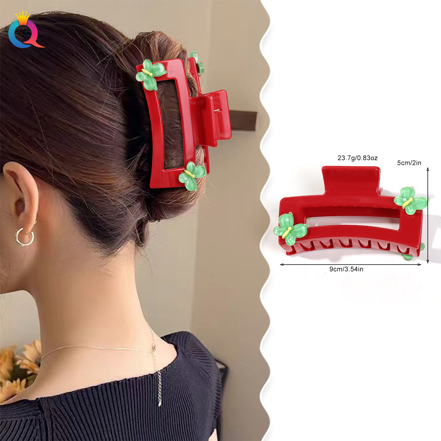Qiyue Cross-border Christmas square butterfly Hair clips, simple updo hair clips, back of the head shark clips, hair accessories wholesale details Picture