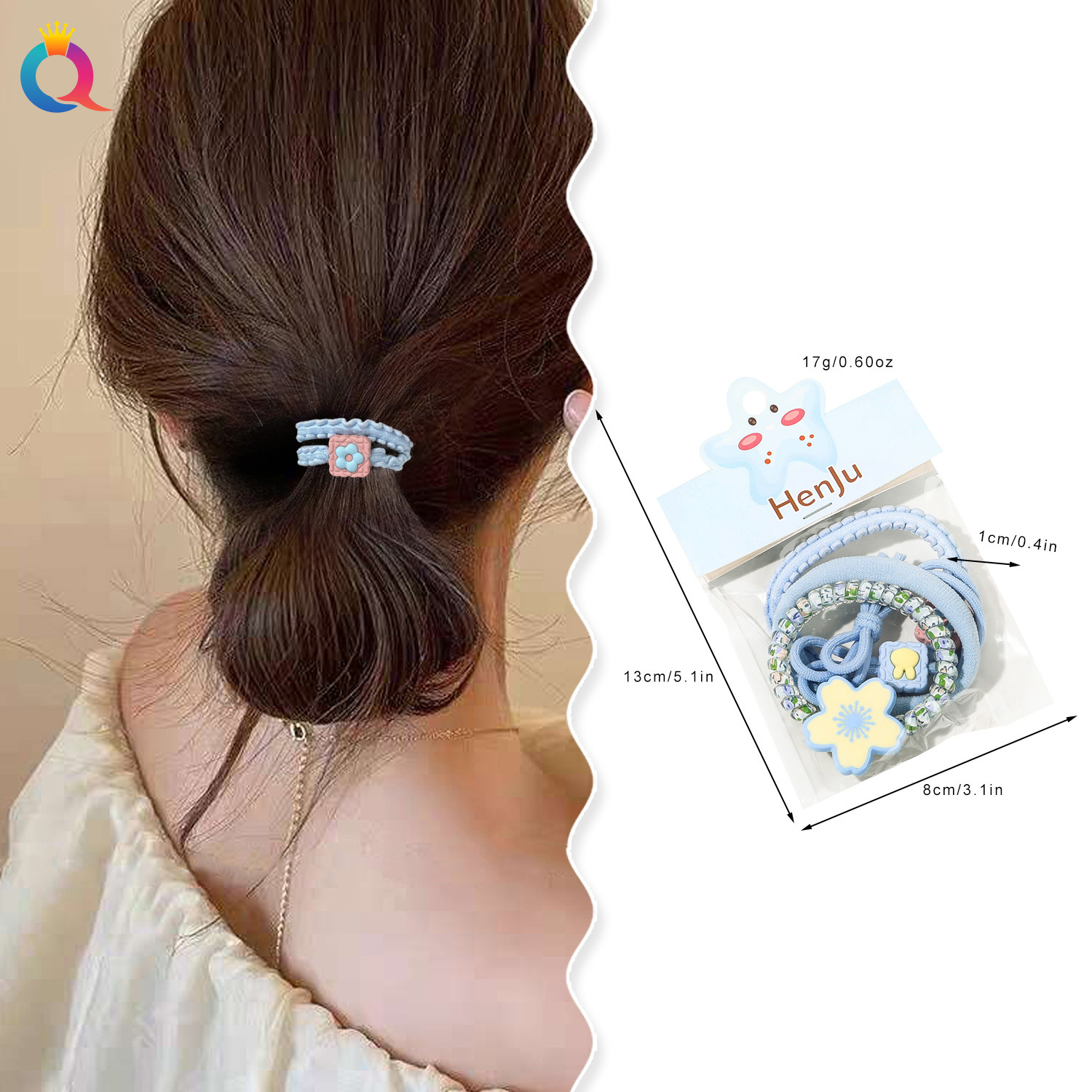 Wholesale of Qiyue Chunqiu hair ties, colorful rubber bands, high-elasticity ponytail bagged hair ties, candy-colored flower hair bands and hair accessories details Picture