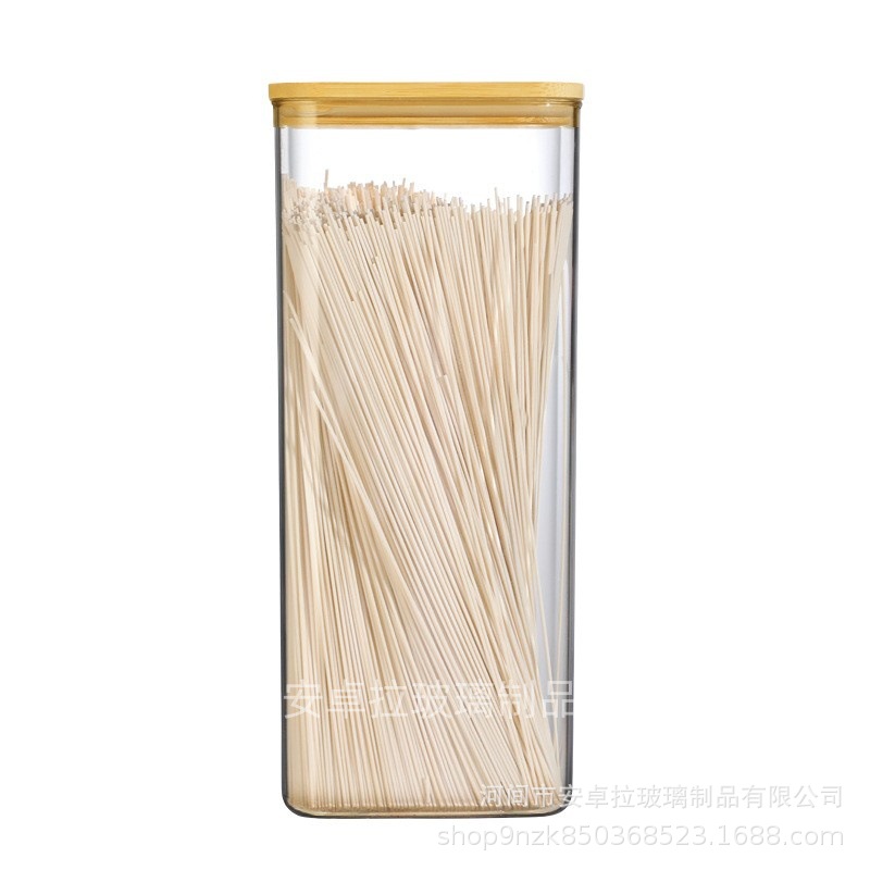 Customized rectangular sealed cans with bamboo LIDS, food-grade high borosilicate glass sealed boxes, kitchen storage cans Item Picture