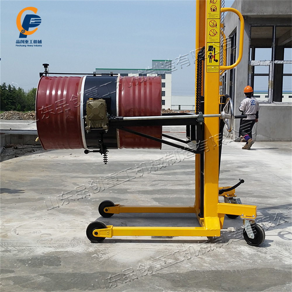 Hand-pushed plastic drum elevator, electric oil drum and iron drum transporter, clamp-type filling oil drum stacker Application Scenario