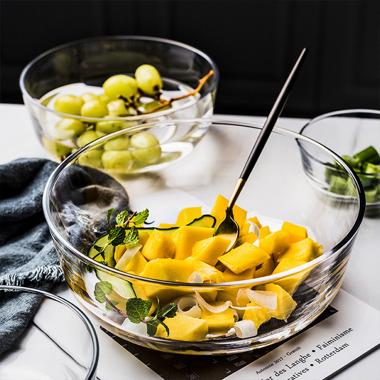 Transparent glass bowl, home dessert, fruit salad bowl, soup bowl, creative small tableware for eating, hammer-patterned round bowl Specification drawing