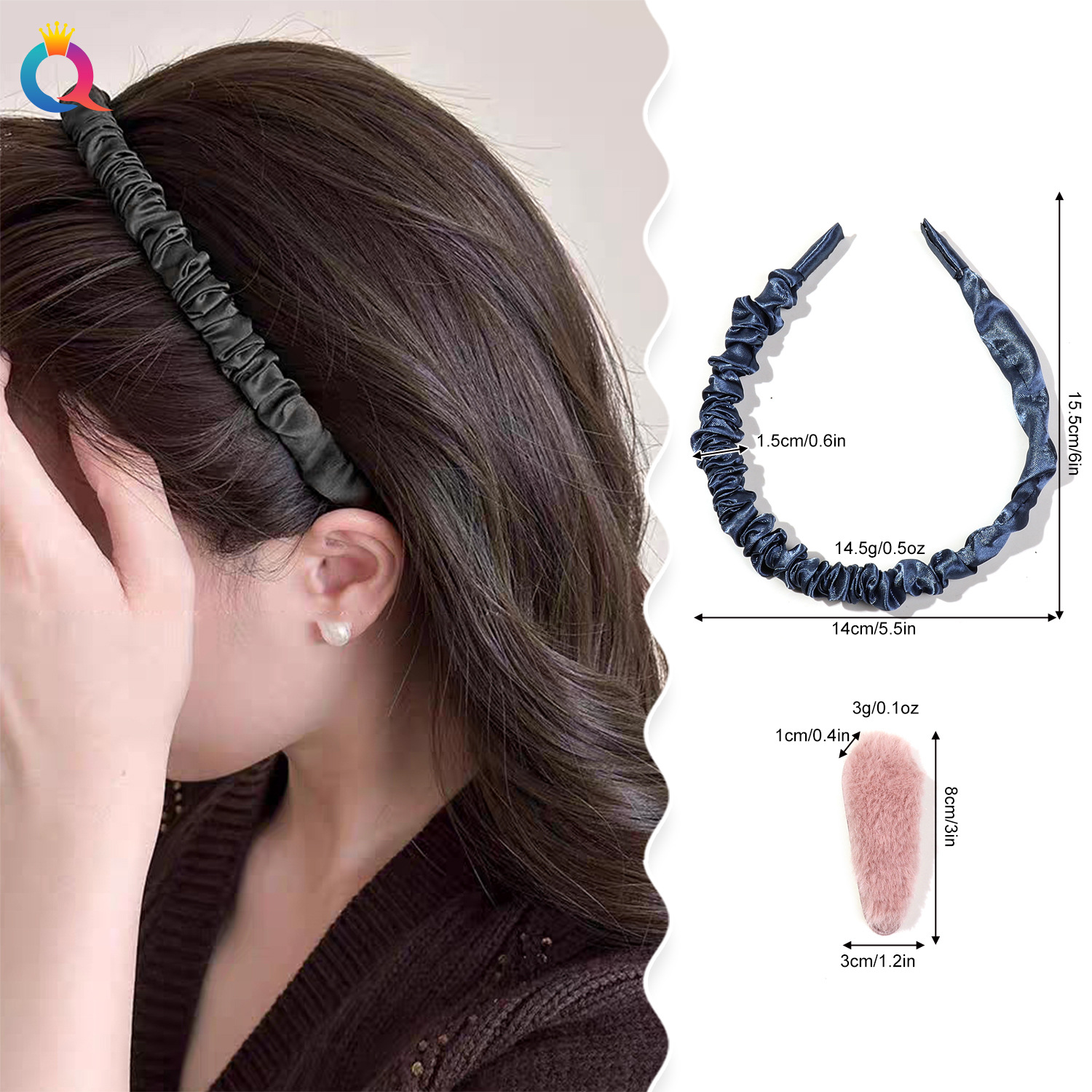 Qiyue Foreign Trade's stylish and versatile pleated hair bands, plush rabbit ears, children's hair clips, bb clips, headbands, and hair accessories details Picture
