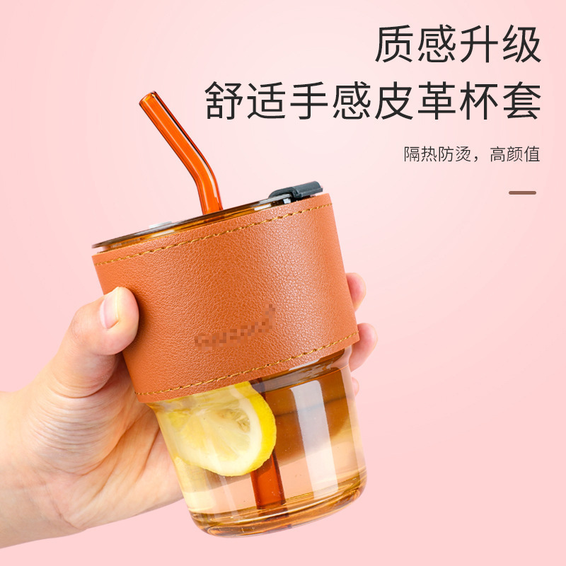 Wholesale of 400ml double-drinking cups for office and household use, featuring vertical bamboo joint cups with cup sleeves and striped glass Specification drawing