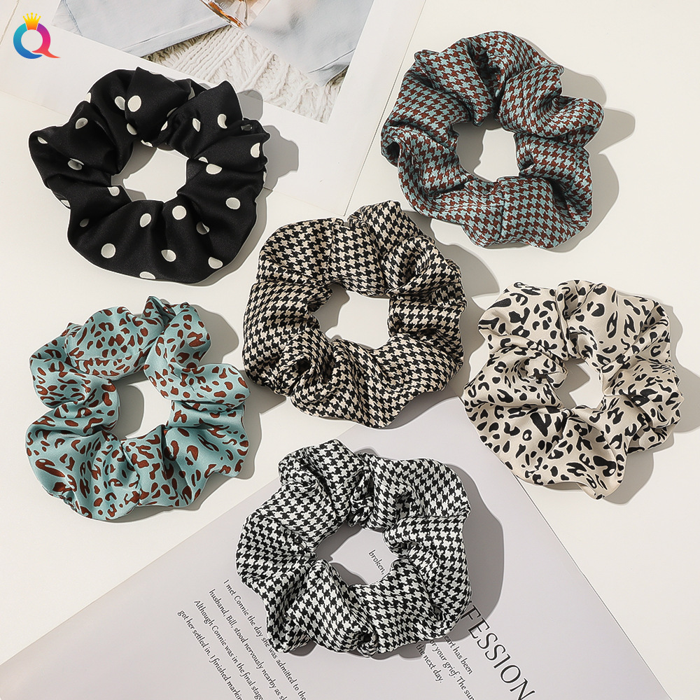 Qiyue Cross-border's new leopard print large intestine hair band silk satin fashion thousand bird pattern large intestine hair band satin hair band hair accessory full figure