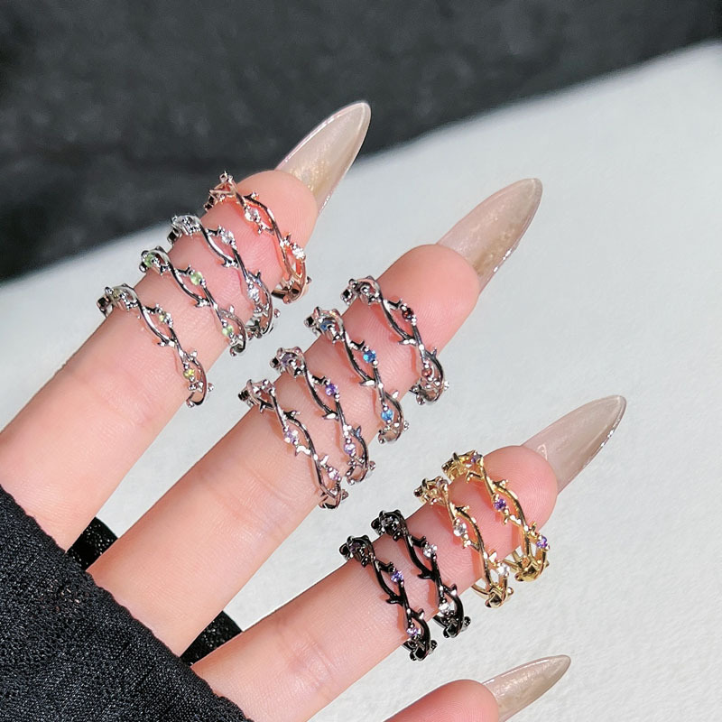 Wholesale of creative forest-themed trendy multi-color micro-set rings for women's fashion, niche artistic and fresh index finger rings full figure