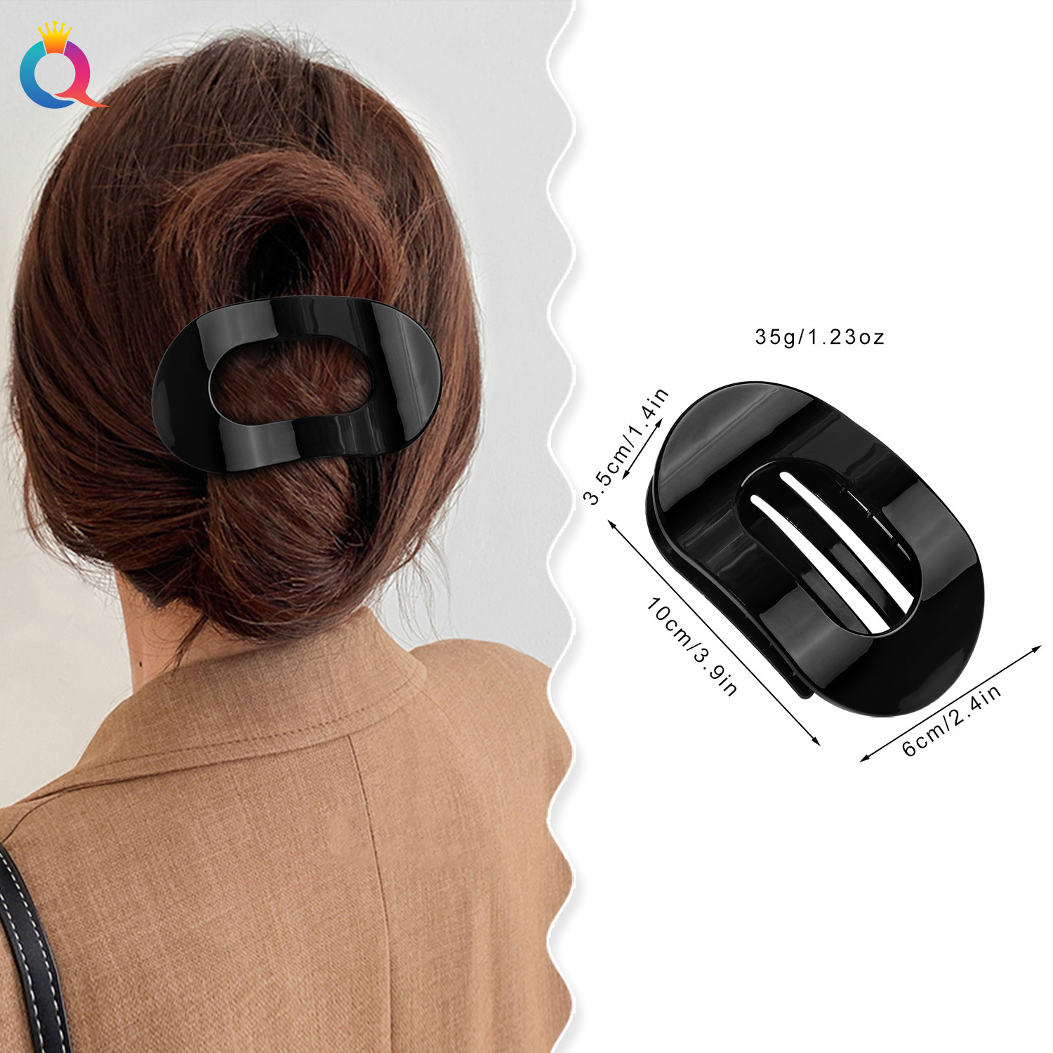 Wholesale of Qiyue Cross-border PC flat glitter round hair clips, semi-tied hair with a high-end look, updo hair grips, shark clips, and hair accessories details Picture