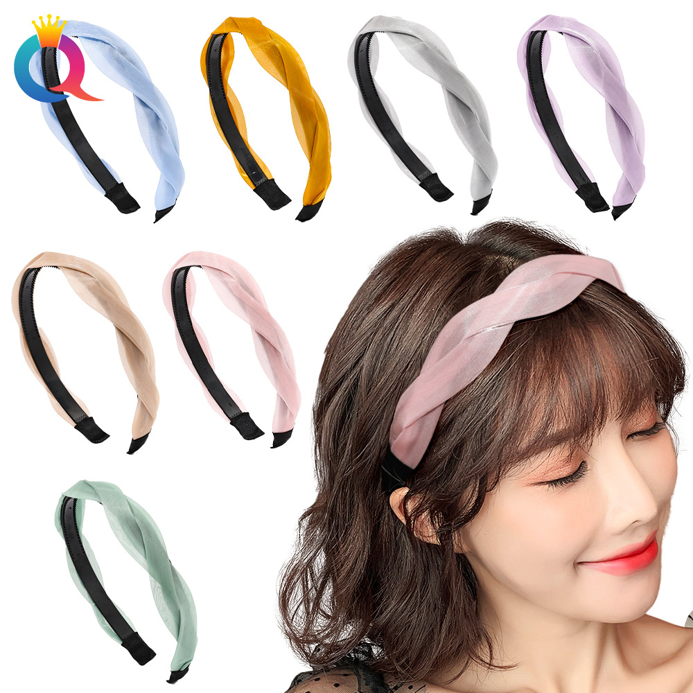 Qiyue Cross-border Amazon Organza woven hair bands, facial cleansing hair accessories, hair pressing, fresh and simple headbands wholesale full figure