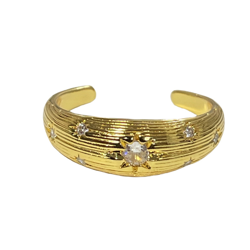 A mid-style Italian brushed high-end texture retro open-top ring with a niche design and a light luxury star couple ring Item Picture