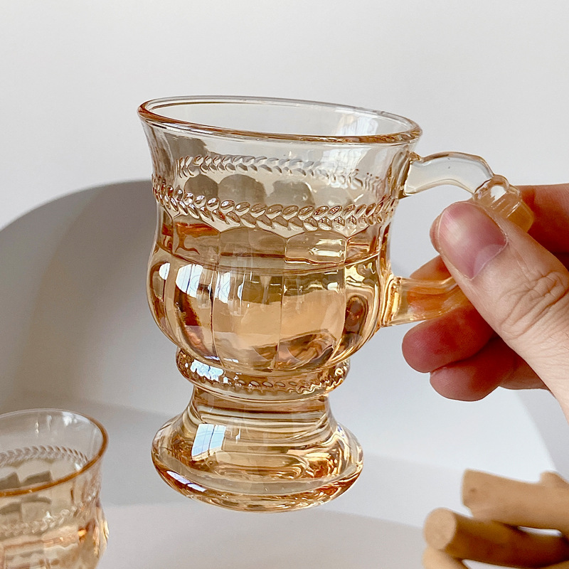 Wholesale of Bolimei French retro glass cups, home wine glasses, amber latte gift cups Application Scenario