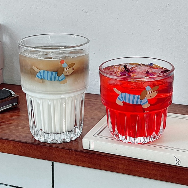 Couple high appearance level cartoon glass cups, simple cold brew cups, juice cups, milk cups, coffee cups, breakfast cups Application Scenario