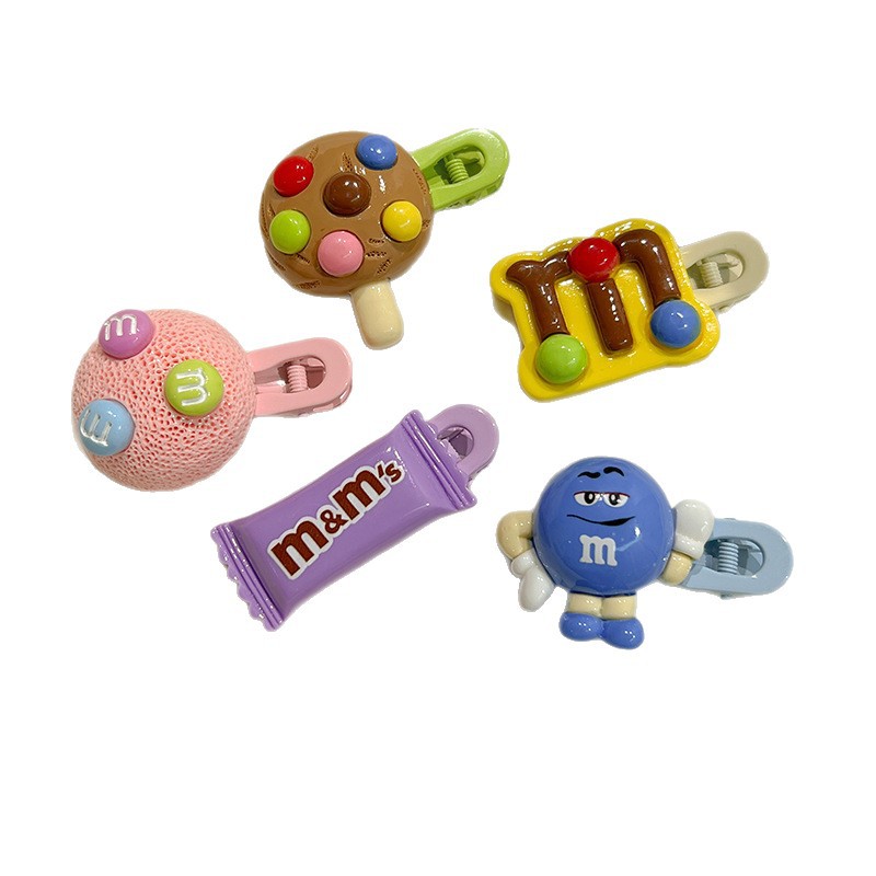 Creative and cute M Bean children's hair clips, simulated rainbow candy chocolate cookies, food play bangs, broken hair clips and hairpins Item Picture