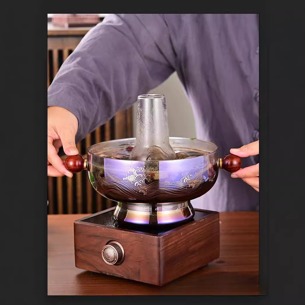 Small-capacity fireplace pot, high borosilicate high-temperature resistant glass hot pot, family gathering can be heated by electric ceramic stove for boiling vegetables Specification drawing