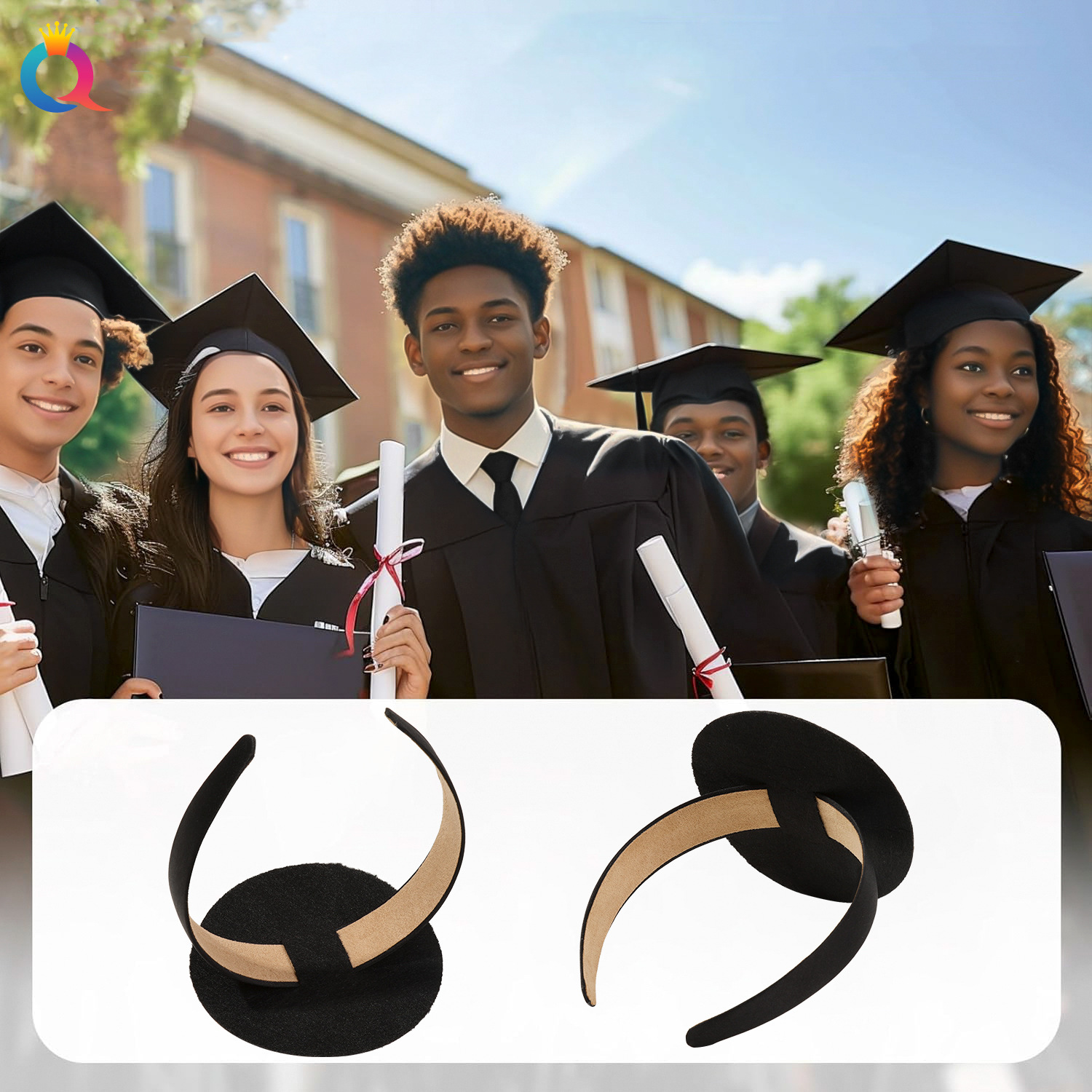 Qiyue Cross-border Graduation Season: Doctoral Cap, hair band, bachelor's cap, hair band, Hair clip, Graduation outfit, photo props details Picture