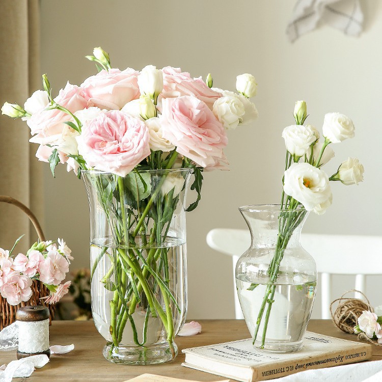 Nordic Ins-style transparent glass vase decoration, living room table flower arrangement, fresh water cultivation, Internet celebrity creative flared mouth details Picture