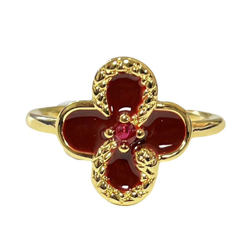 A new type of sweet flower drip glaze ring from Europe and America, a red Ankela women's index ring with a fashionable and high-end look Item Picture