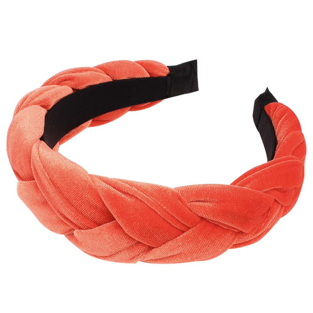 Qiyue European and American new velvet cross headband for women with braids, solid color wide edge velvet headband E5 Item Picture