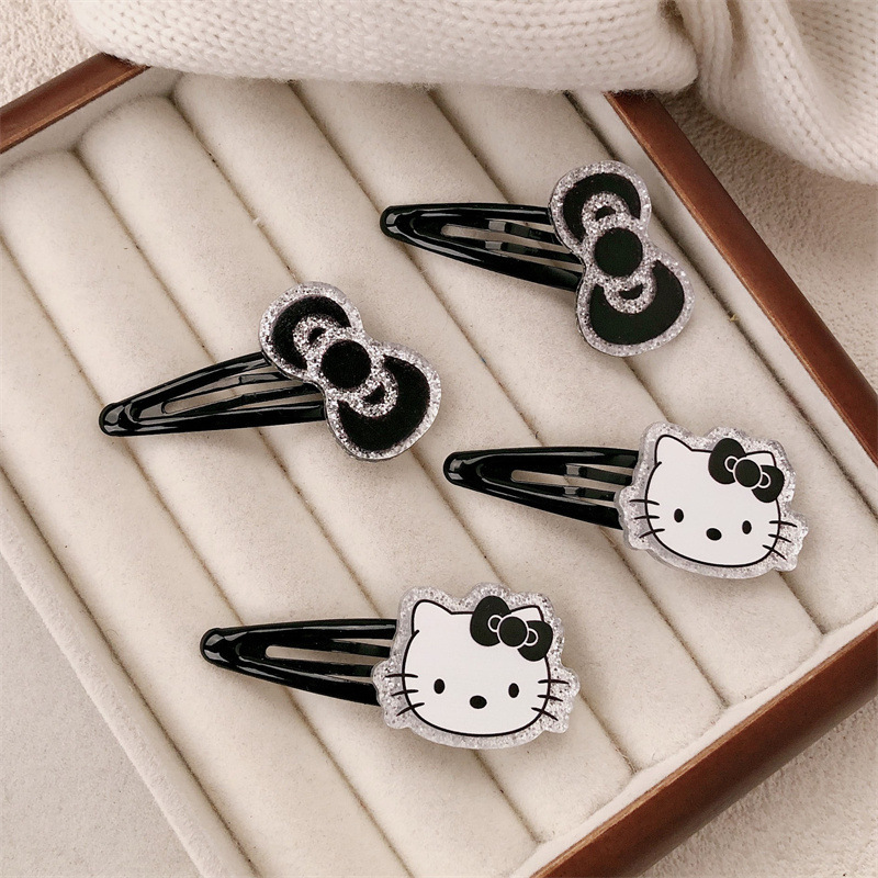 Black fine flash cat clips, hair clips, sweet and cool girl's bow, bb clips, side clips, children's hair clips, bangs clips full figure