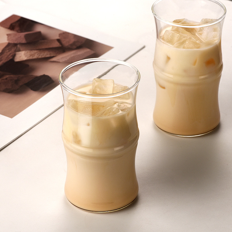 dirty cup, high appearance level water cup, bamboo joint tea cup, household glass cup, afternoon tea iced Americano latte coffee cup details Picture
