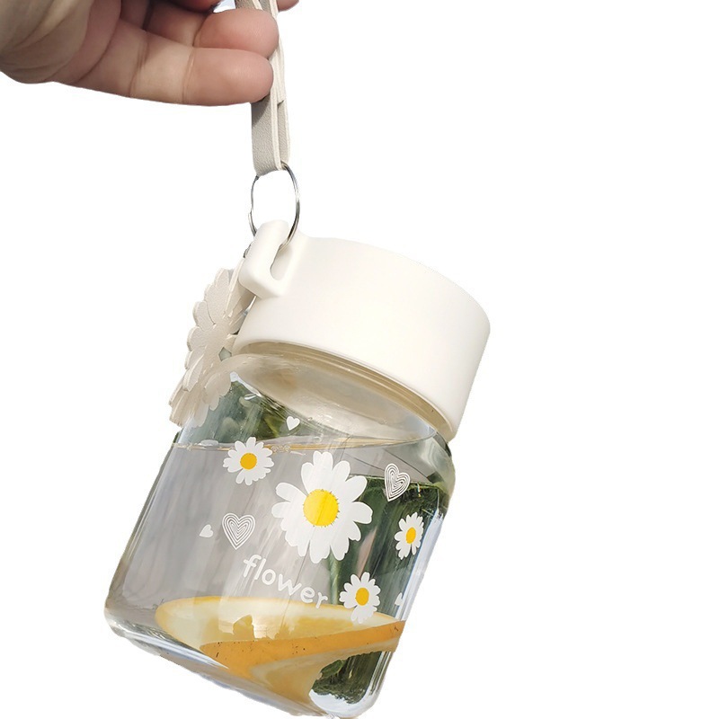 Frosted glass cup, Japanese Daisy water cup, portable and simple mini cup with handle, small and cute milk coffee cup Item Picture
