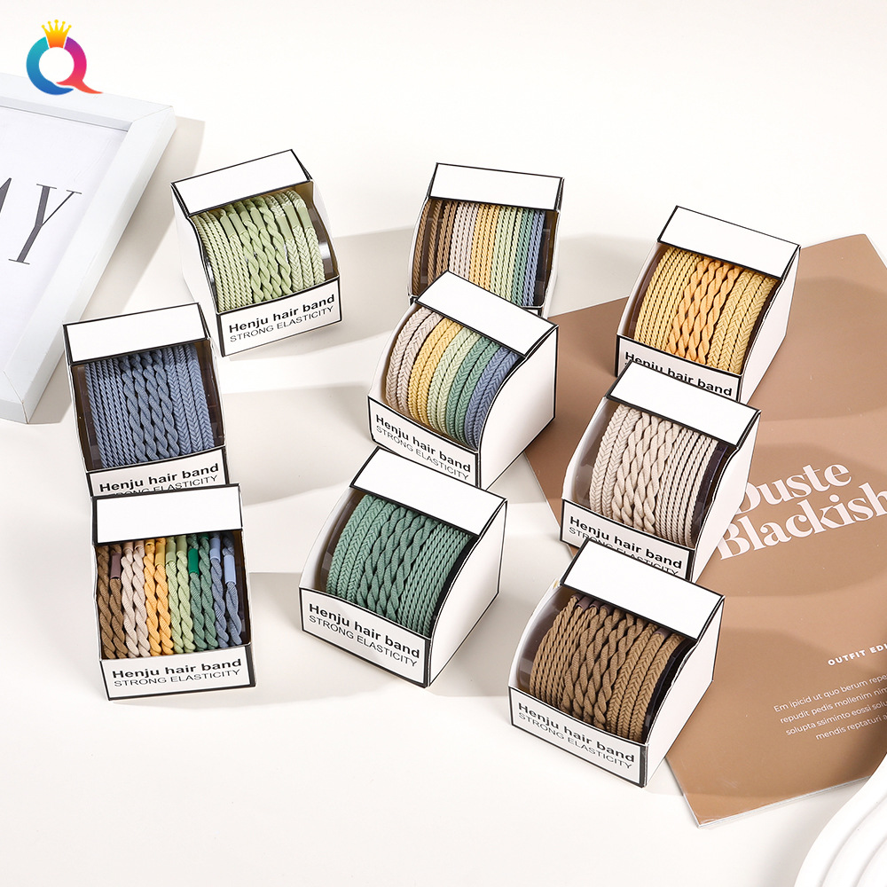 Qiyue Cross-border Box Hair Tie Coffee-colored small rubber band for tying hair, ins high appearance level hair tie and hair accessory wholesale details Picture