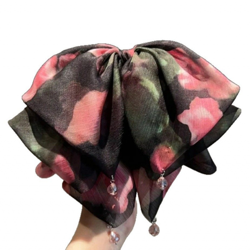 Spring and summer new style mesh print French elegant style bow ponytail clip at the back of the head women's headwear Item Picture