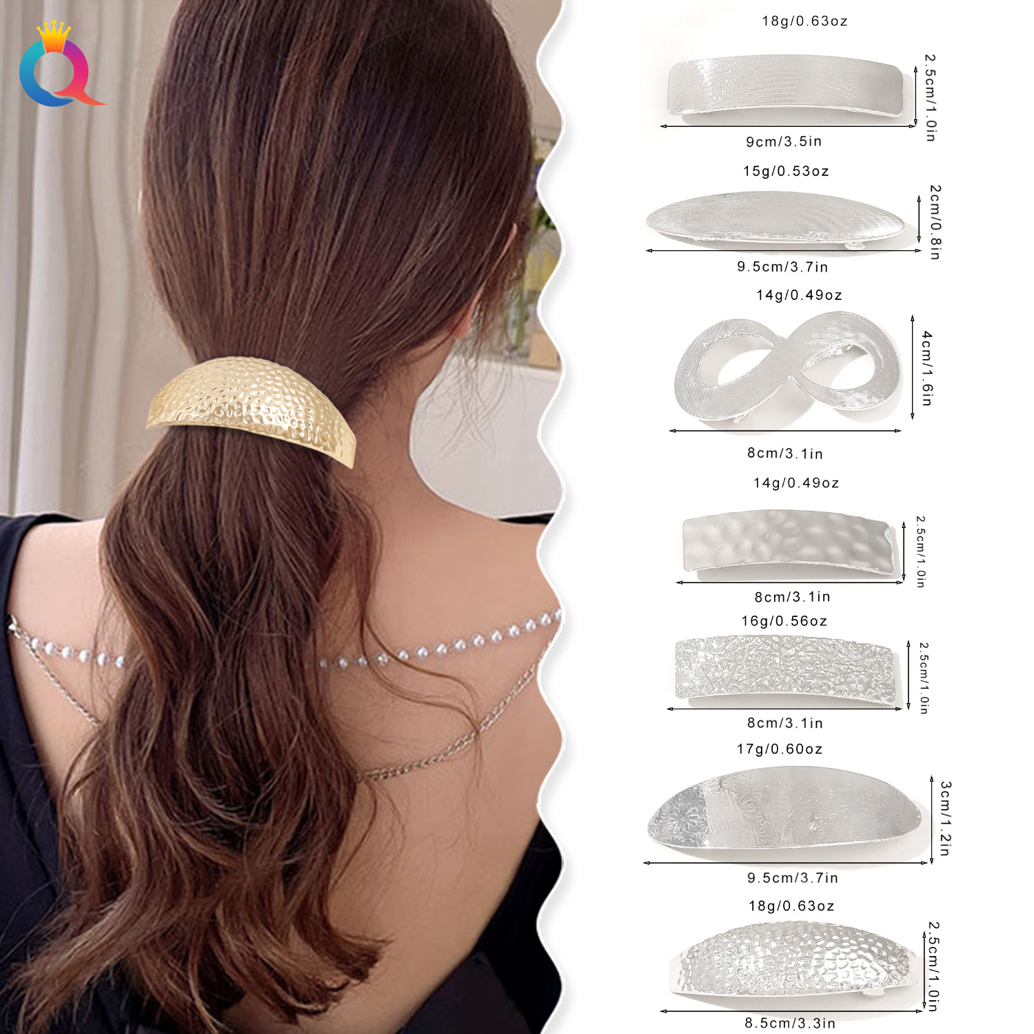 Qiyue Cross-border metal hair clips, versatile hair curls, broken hair bangs clips, side clips for tying hair, spring clips, wholesale hair accessories details Picture
