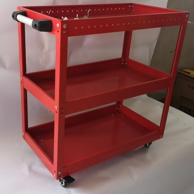 Wholesale of three-layer mobile tool carts with brake wheels, three-layer parts carts, maintenance handcarts, and two-layer tool carts details Picture