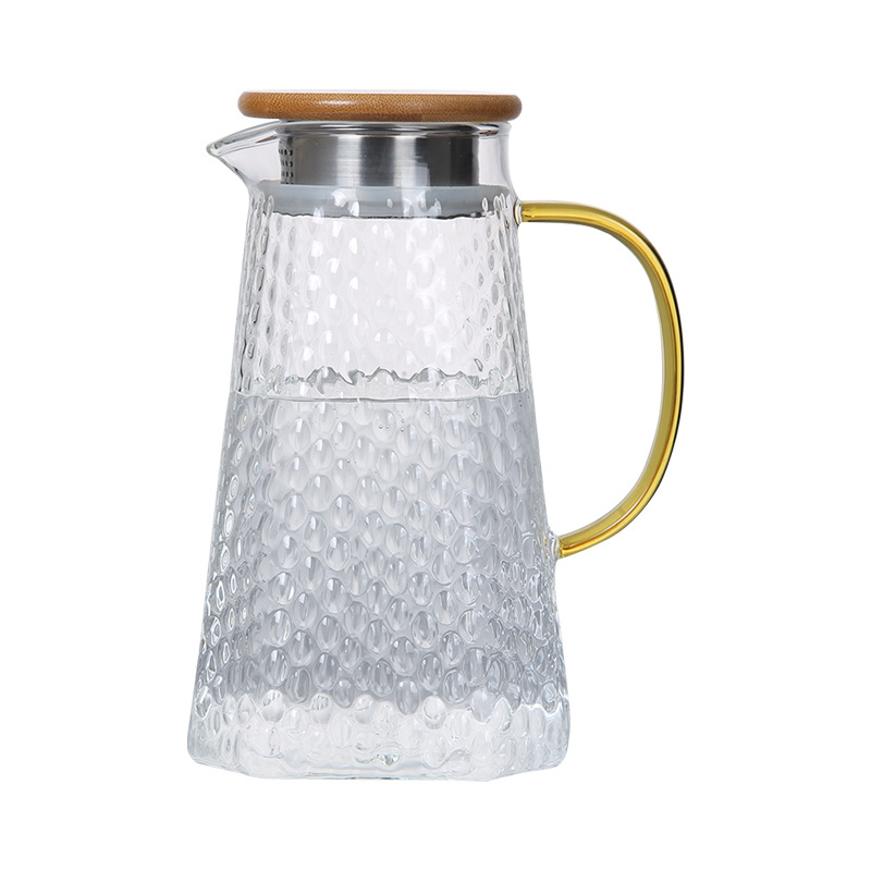 Hammer-patterned explosion-proof glass handle water cup, snow-dotted fish-scale cooling water bottle, high borosilicate heat-resistant glass tea cup handle Item Picture