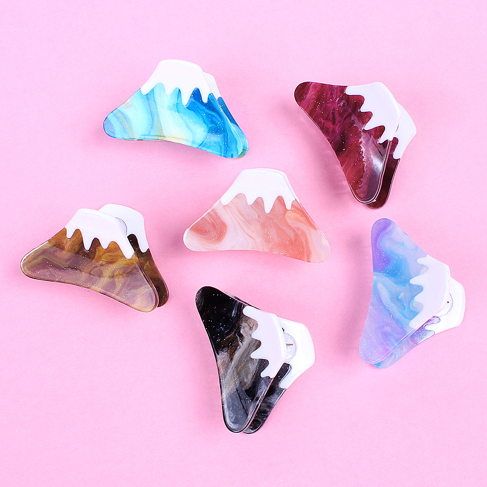 Qiyue Korean Acetic Acid Fuji Mountain Grabber Gradient Patchwork Simple Hair Clip for Girls B10 details Picture