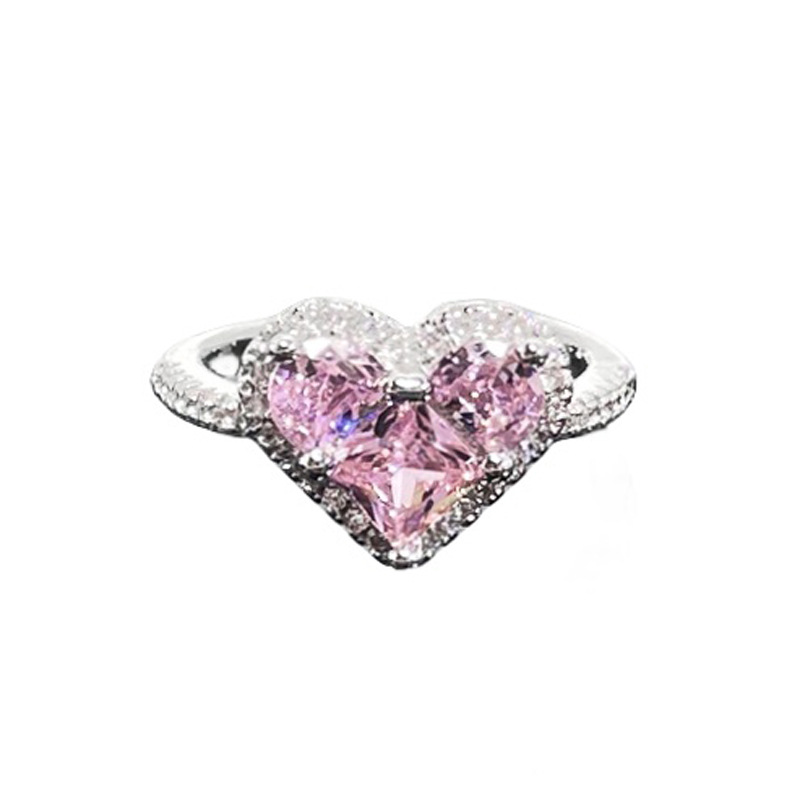 Sweet and cool, niche design, cold style, pink diamond zircon open ring, simple, fashionable and exquisite index finger ring for women Item Picture