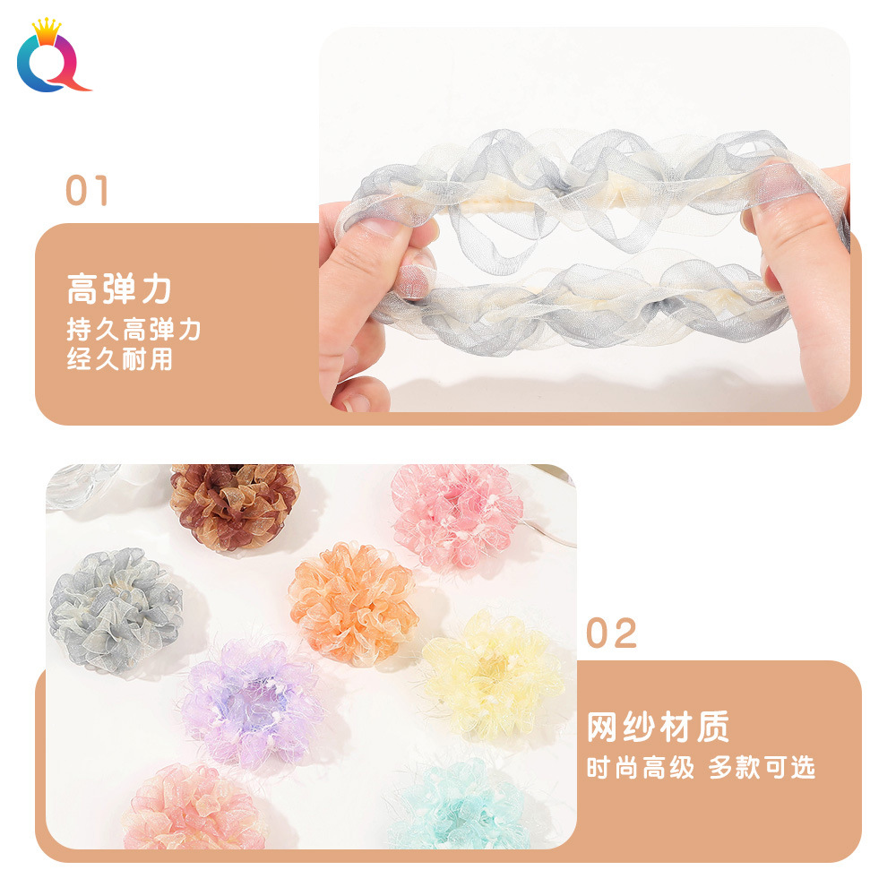 The new Qiyue mesh large intestine hair band features a high level of elegance and appearance. The towel band is sweet and charming, with a hair tie and a small leather band Specification drawing