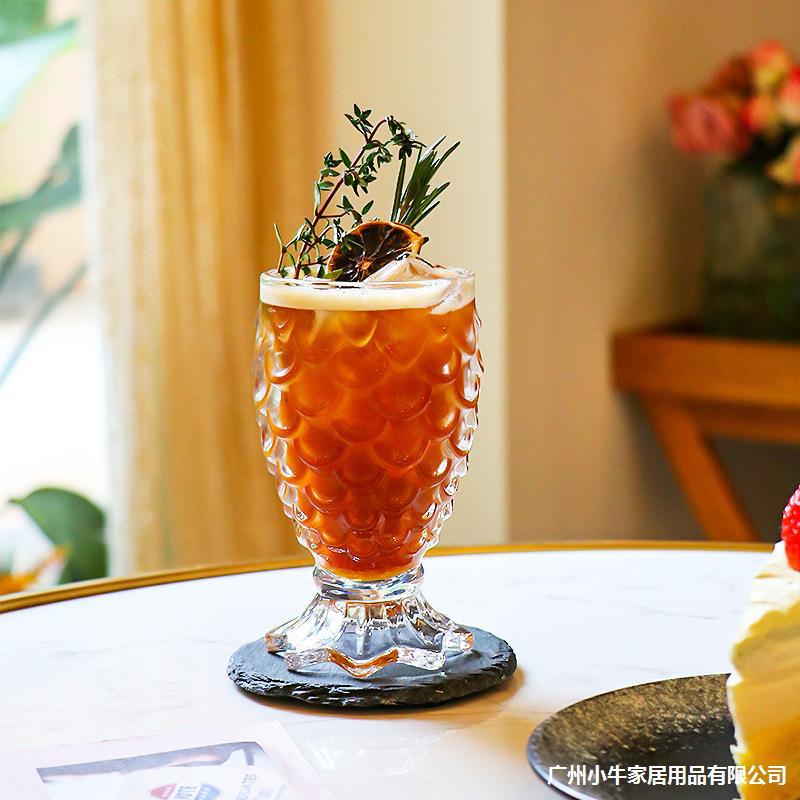 Ins-style internet-famous beauty fishtail glass cup, embossed cup, creative mermaid cup, juice cup, milkshake cup, engraved cup details Picture