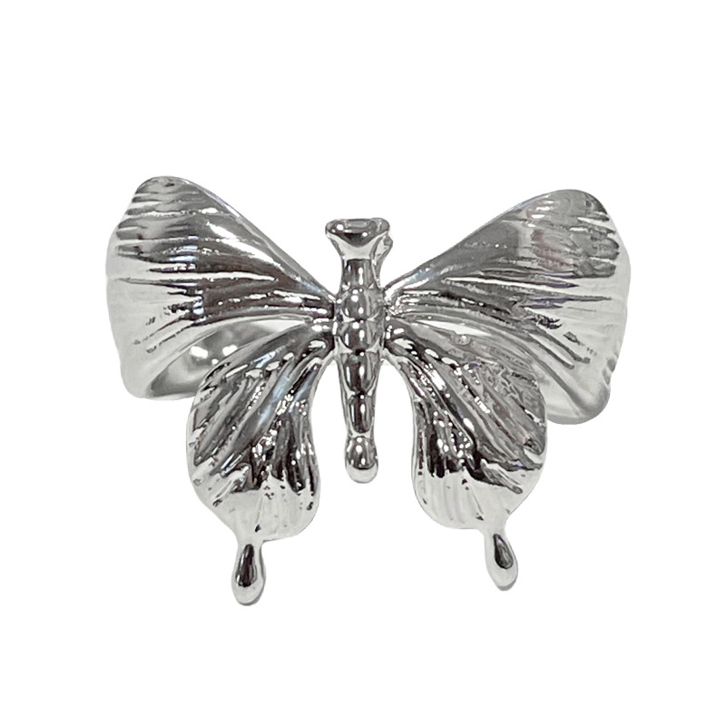 A cold and elegant plain ring with a brushed irregular butterfly opening, a simple and niche ring for women, exuding a sense of light luxury and sophistication Item Picture