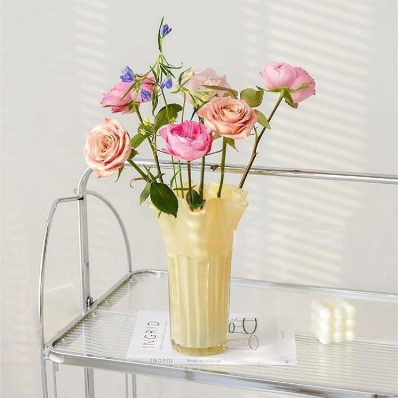 Nordic modern minimalist style creative cabbage vases, simple living room dining table flower arrangement vases, home glass soft decoration Specification drawing