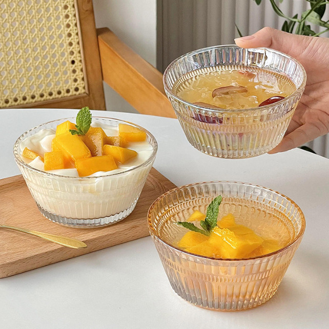 Vertical pattern dessert glass bowl, bird's nest breakfast bowl, tableware, sugar water, ice powder small bowl, fruit salad bowl, yogurt bowl details Picture