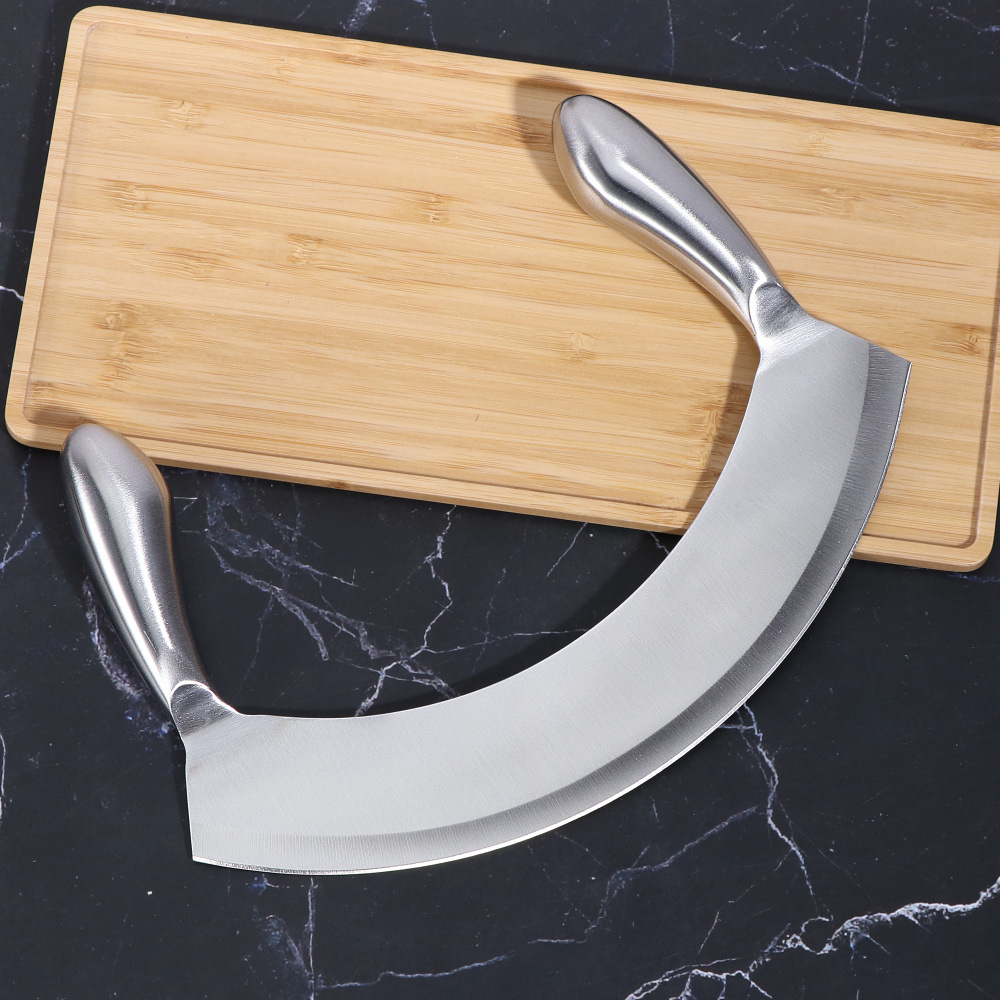 Stainless steel bread knife, cheese pizza knife, nougat cutter, vanilla cutter, pasta cutter, double-handled swing slicing knife Specification drawing