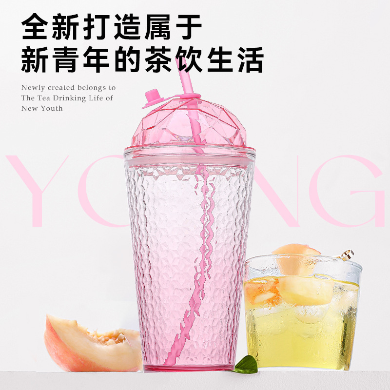 Internet-famous straw glass cup, transparent letter cup, leather case insulated drinking cup, ins style double-drink opening small gift cup details Picture