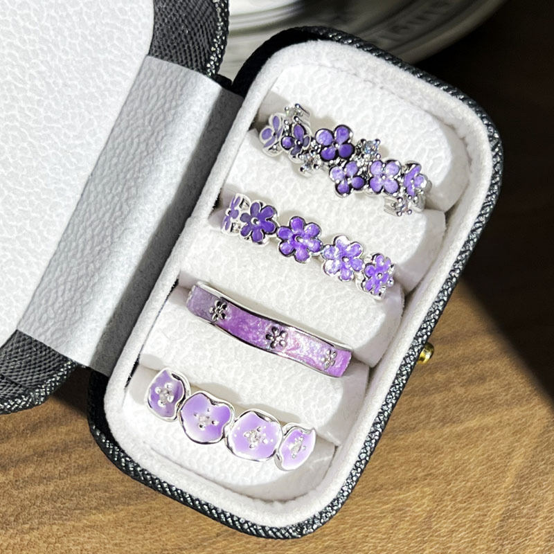 This is a super ethereal and pastoral style, a best-selling wisteria enamel ring on Xiaohongshu. It's a fashionable and versatile, niche and light luxury ring for women Specification drawing