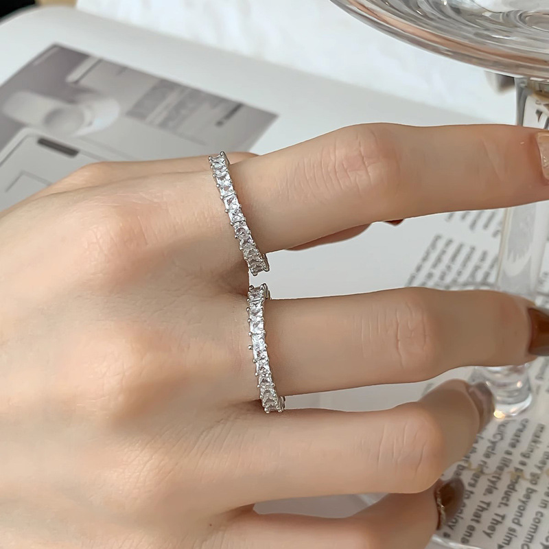 Light luxury, niche design, high-end feel, super sparkling zircon ring, women's open index finger ring, fashionable and individual, Korean ring trend Specification drawing