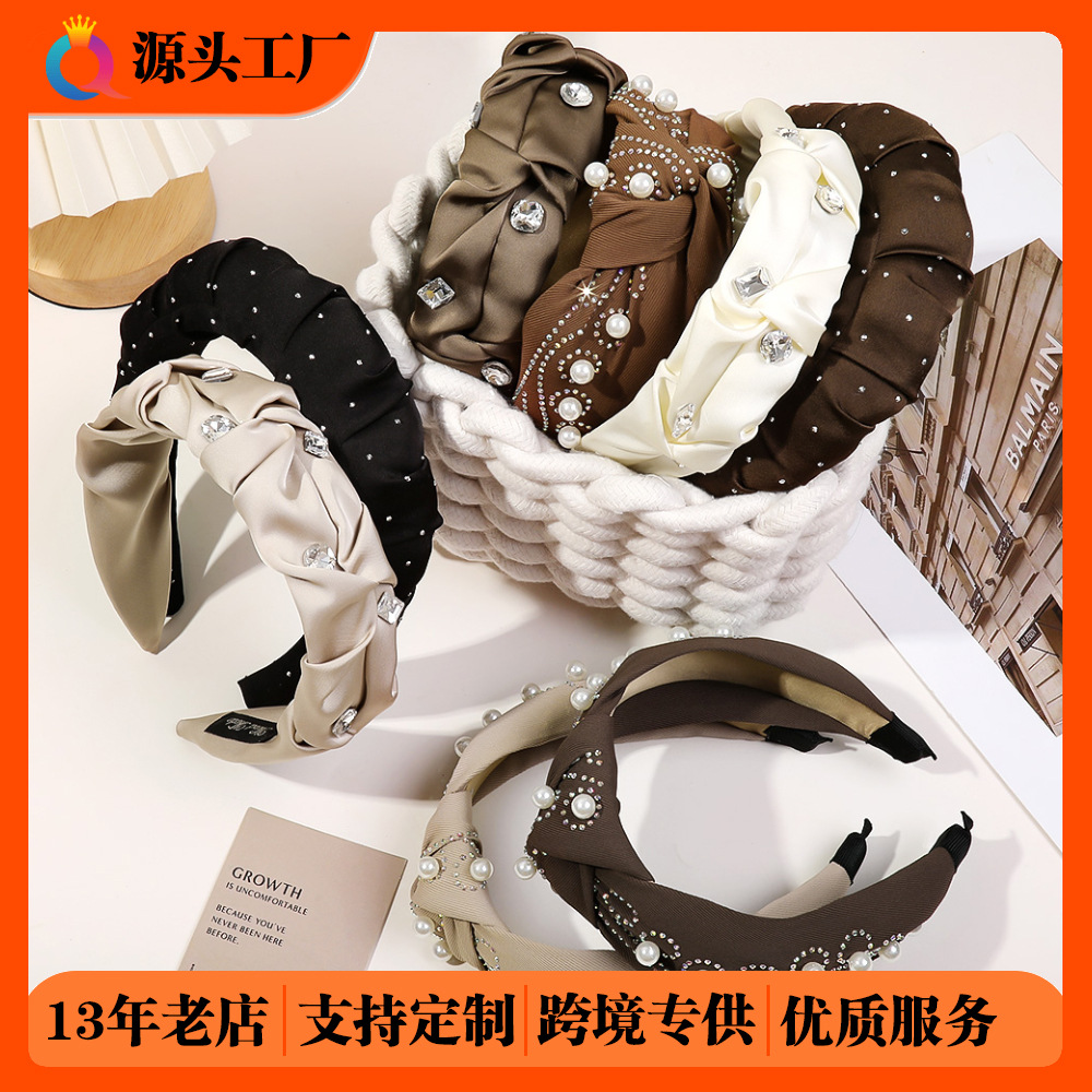 Qiyue Premium hair bands, high skull top water diamond headbands, high-end face-washing hair holes, high-end and elegant hair clips and hair accessories wholesale full figure