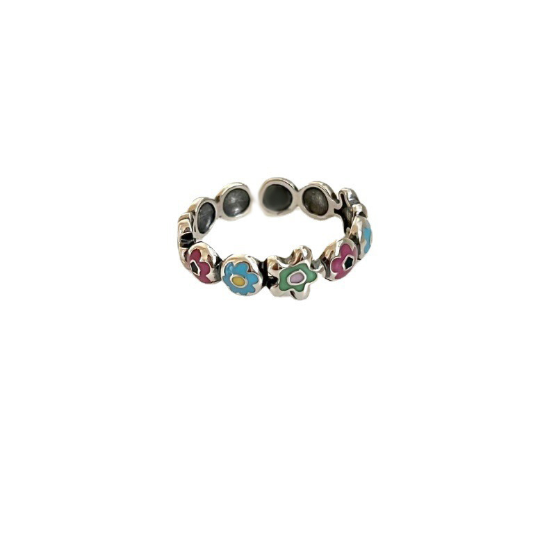 Colorful small flower drop glaze, irregular-shaped heart, colored diamond and zircon ring with adjustable opening, a new trend of Korean 2023 Item Picture