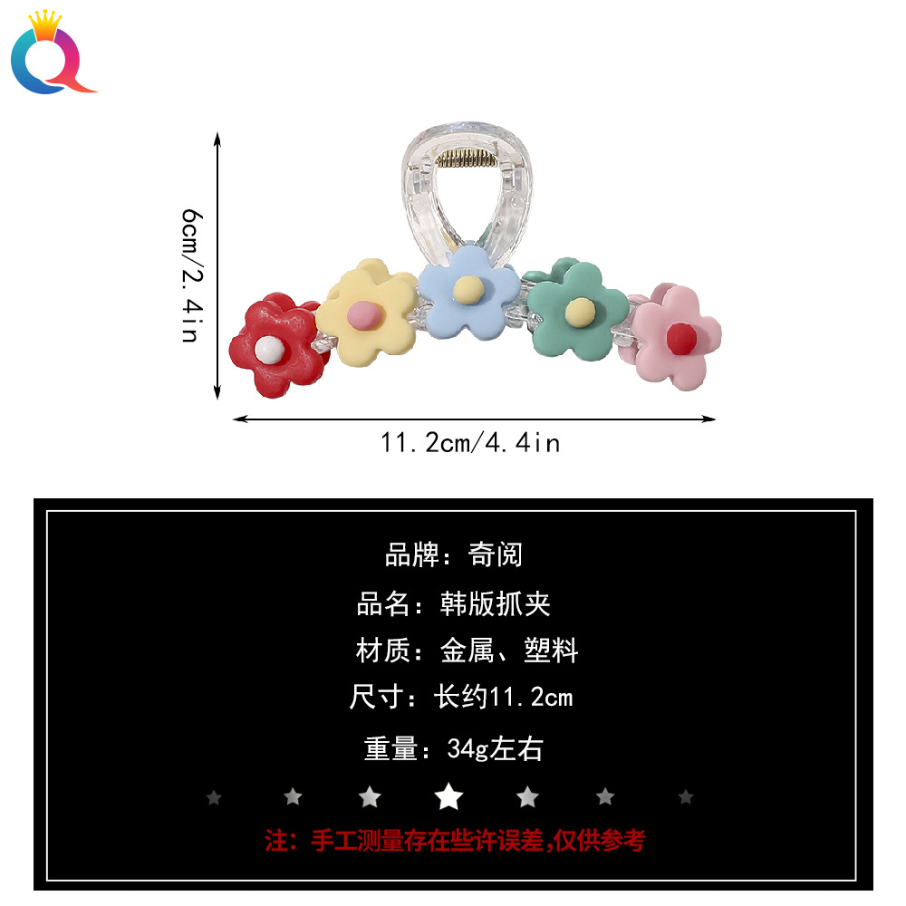 Qiyue Korean acrylic hair clip, a sweet and feminine style, with a wavy hair clip at the back of the head and colorful flower shark clip headwear Application Scenario