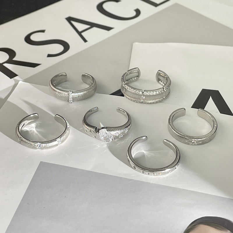 Minimalist and unique brushed retro open ring for women on Instagram, cold style, versatile and fashionable new Chinese simple food ring Specification drawing