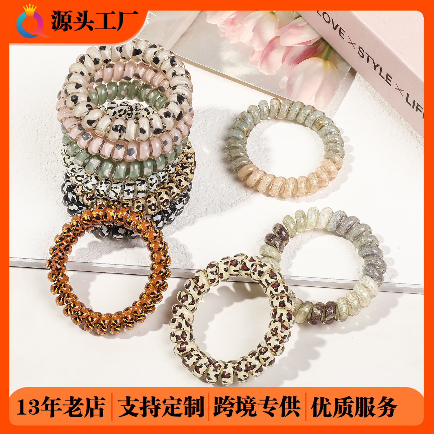Qiyue Cross-border leopard Print telephone line hair tie, women's hair tie, high elasticity rubber band at the back of the head, hair tie and hair accessory wholesale full figure
