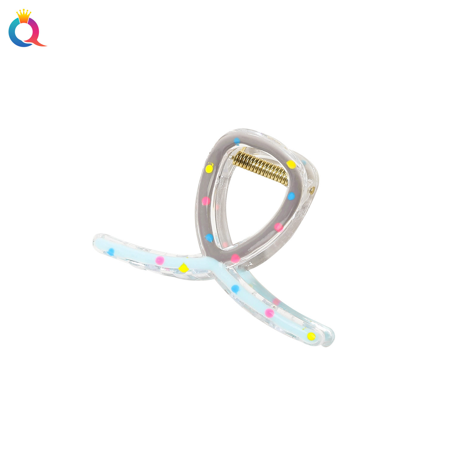 Wholesale of Qiyue oil-drip color-blocked hair clips, small ponytail curls, hair grabbers, cross heart shark clips for women, and hair accessories Item Picture