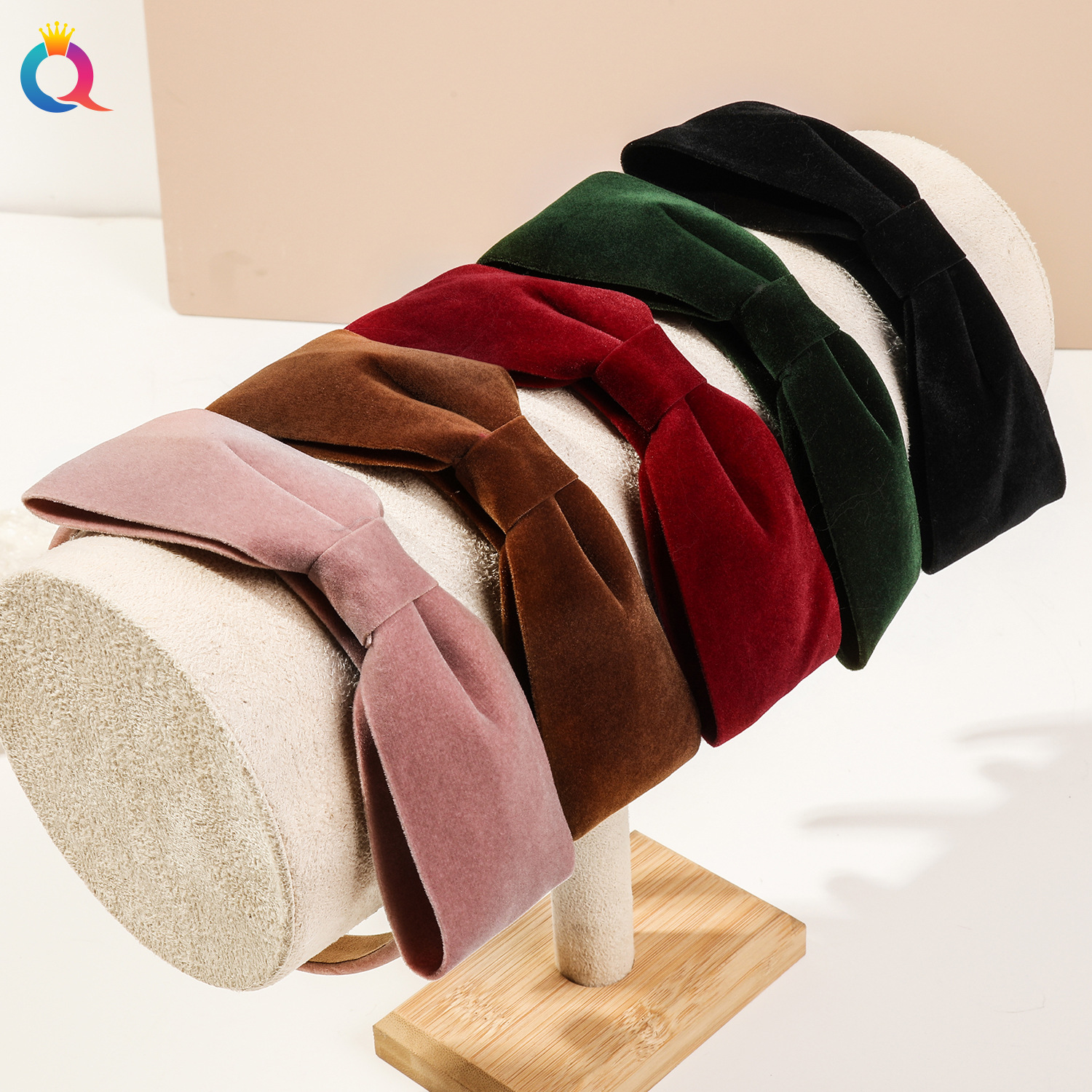 Qiyue Cross-border Velvet Bow Hair Band High Head Top Pressure Hair, facial cleansing headband Long Hair, Versatile hair hole hair accessories wholesale full figure