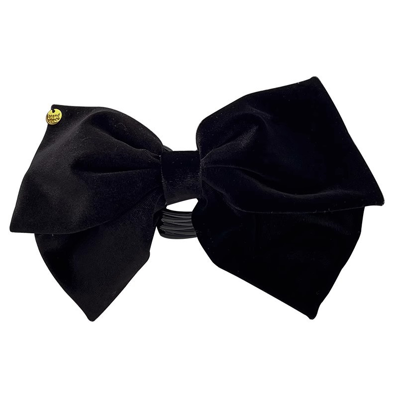 Velvet black large bow hairpin for women, high-end style, 2025 new retro hairpin shark clip headwear Item Picture