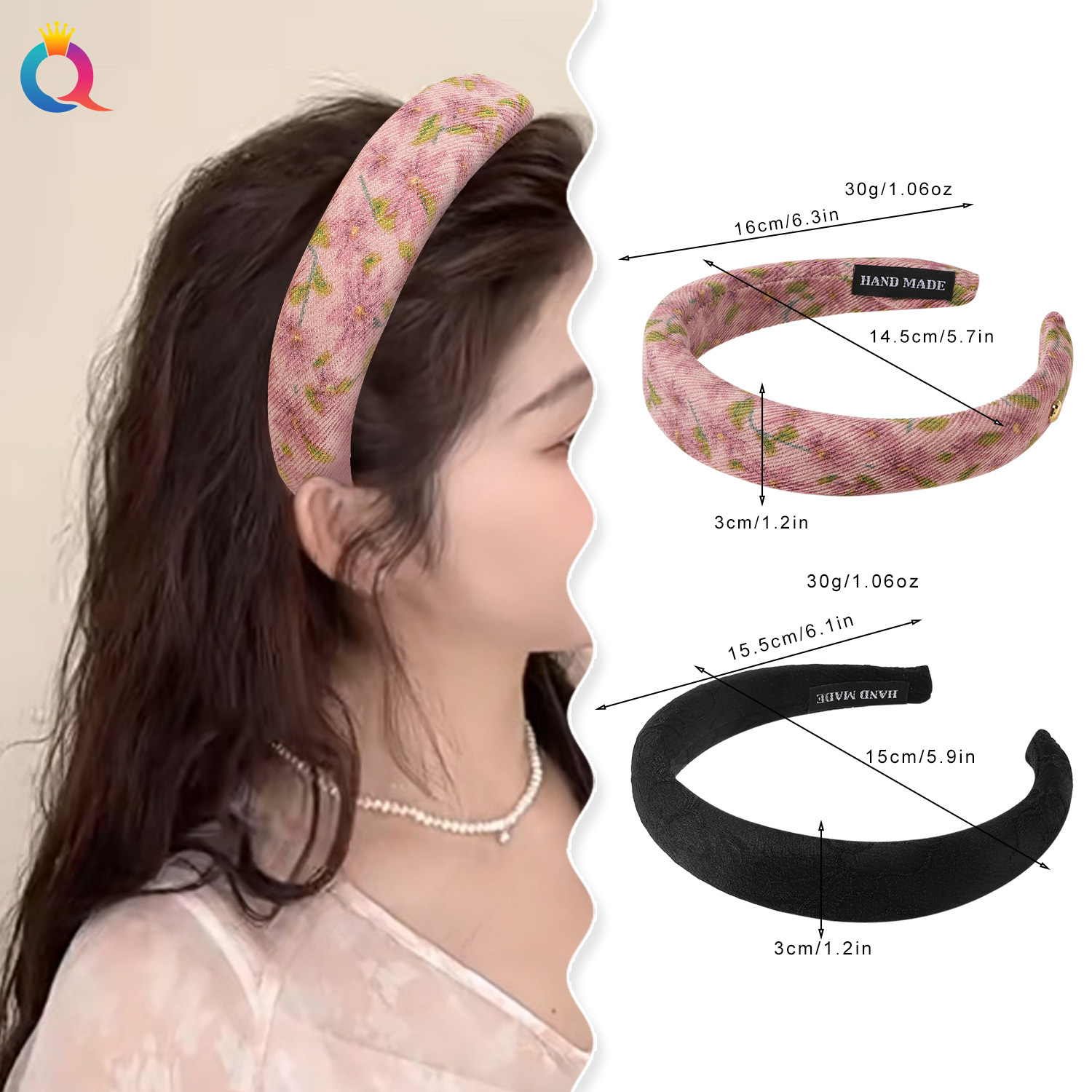 Qiyue Cross-border Xiaoxiangfeng Flower Hair Band, Women's high skull top wide edge Face washing Hair Pressing headband, hair clip, hair accessory wholesale details Picture